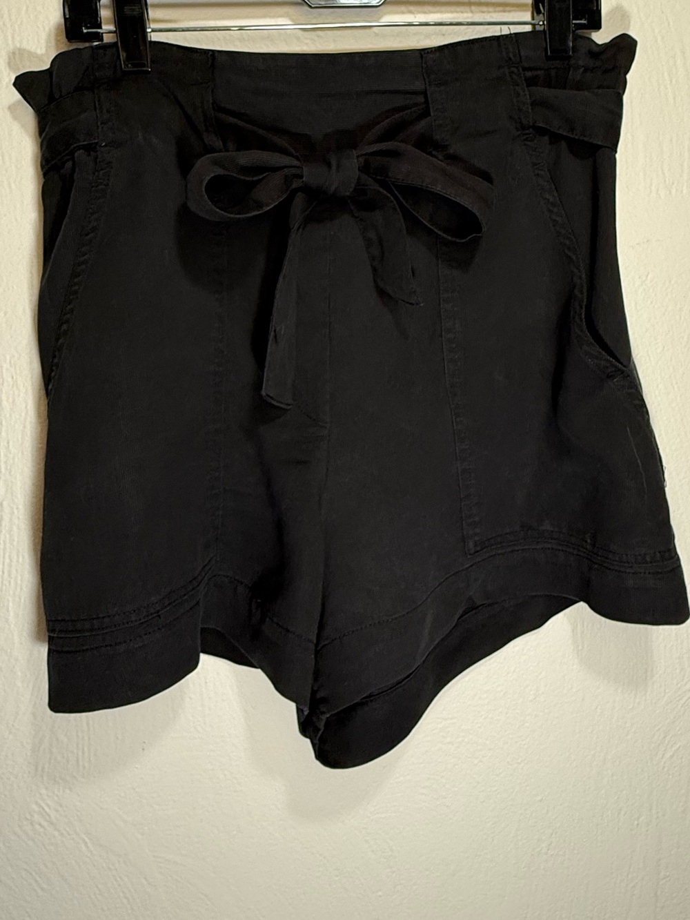 H&M Black High-Waist Tie-Belt Paper Bag Shorts